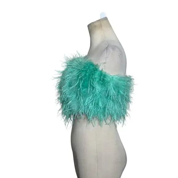 Club L London aqua green feather bandeau crop top size 4 - Picture 16 of 16